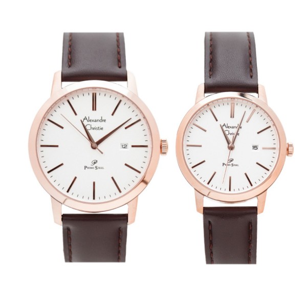 Alexandre Christie AC 1007 Rosegold White Leather Couple